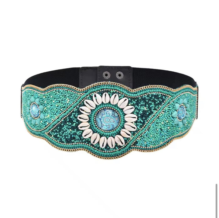 Gypsy Seashell Festival Statement Belt - Teal