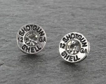 Shotgun Shell Rhinestone Studs- Silver