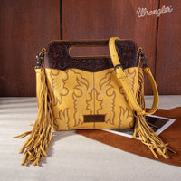 Wrangler Top Handle Boot Scroll Fringe Tote/Crossbody - Mustard