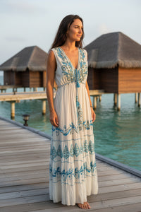 Sleeveless Aqua Lux Maxi Dress