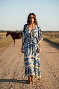Bohemian Flowy Floral Embroidered Maxi Dress