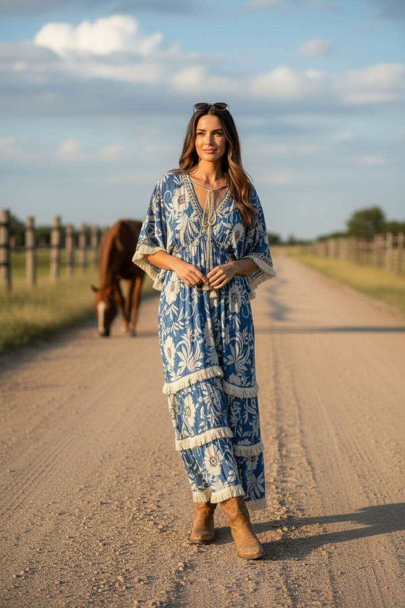 Bohemian Flowy Floral Embroidered Maxi Dress