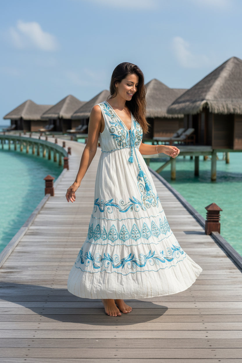Sleeveless Aqua Lux Maxi Dress