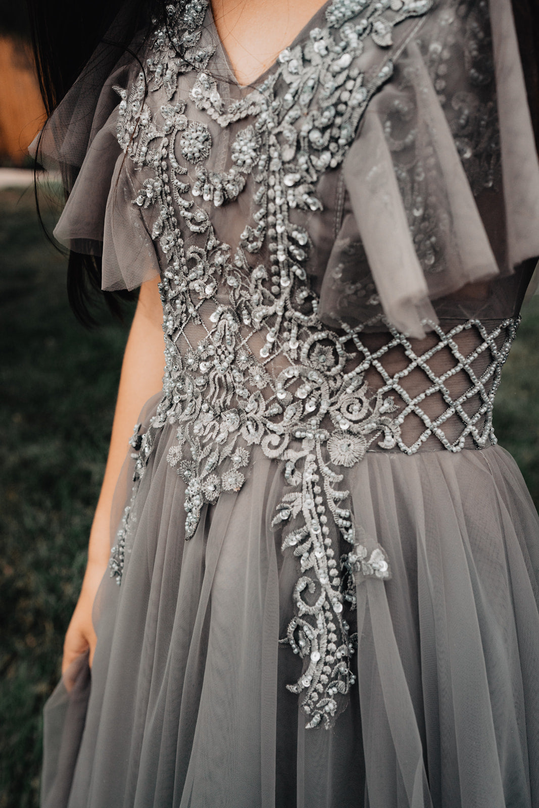 Dusty Gray Boheme Tulle Gown Dusty Gray Boheme Tulle Gown