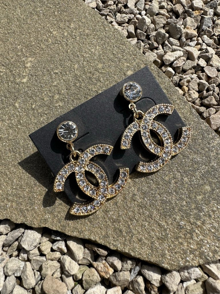 Chanel Crystal Large CC Earrings Silver in Silver Metal - US