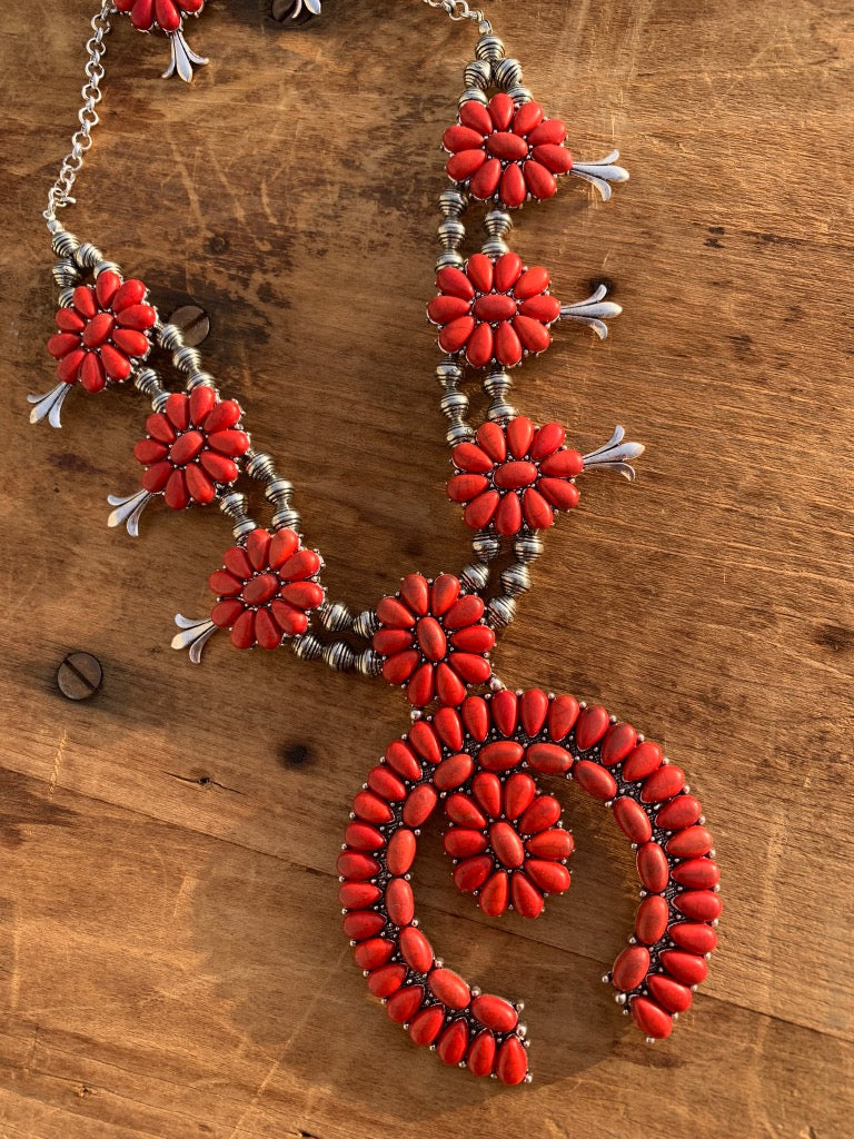 Turquoise, Coral & Sterling Silver Squash Blossom Set - Tom Lewis – High  Lonesome Trading
