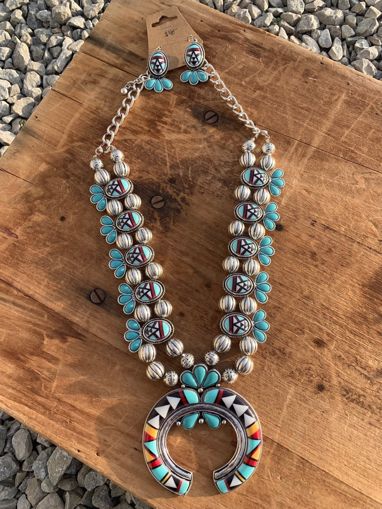 Multi Navajo Squash Blossom Necklace Set