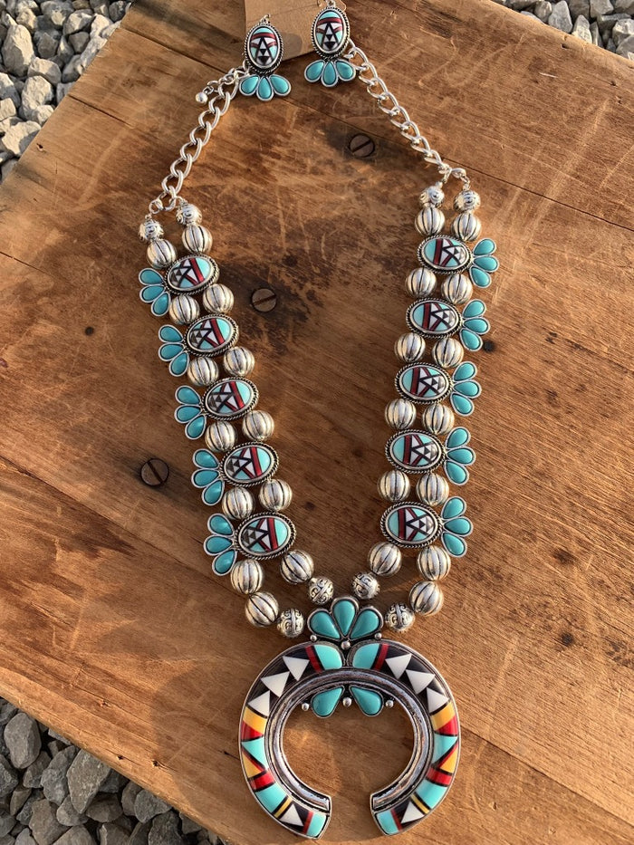Multi Navajo Squash Blossom Necklace Set