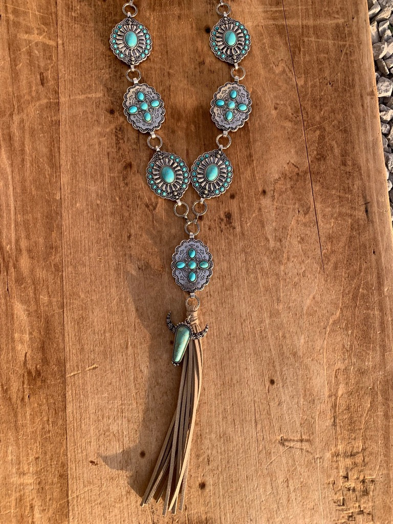 Teal Western Concho Style Necklace Set