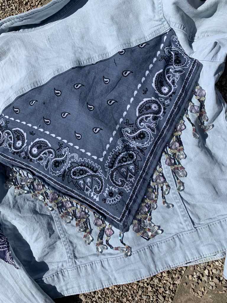 Fringed Bandana Denim Jacket - M