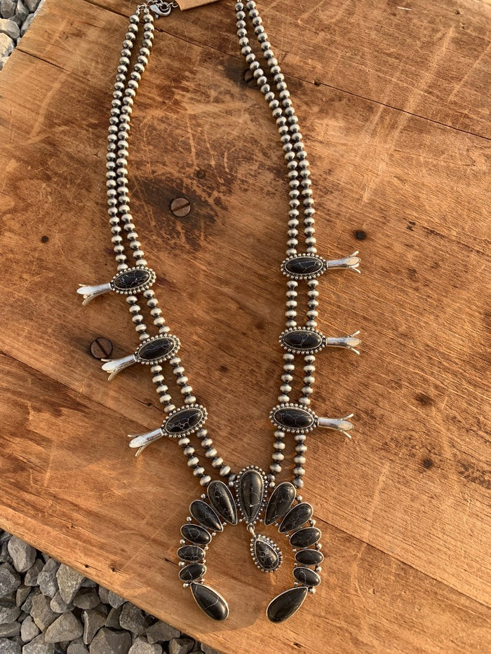 Black Onyx Squash Blossom Necklace