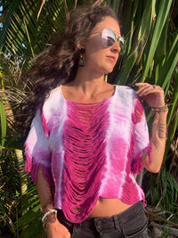 Magenta Dye Effect Open Weave Top