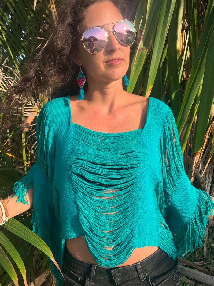 Turquoise Open Weave Top
