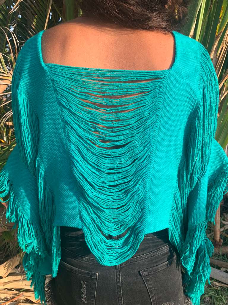 Turquoise Open Weave Top