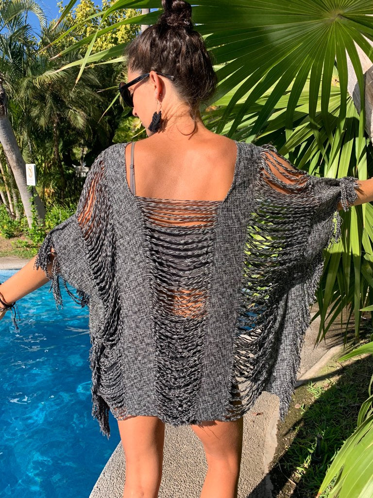 Heathered Open Weave Mid Length Top