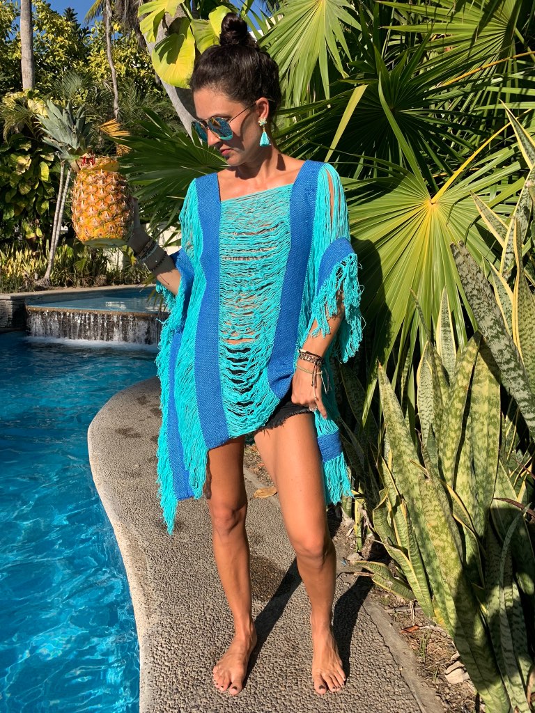 Turquoise + Tequila Open Weave Mid Length Top