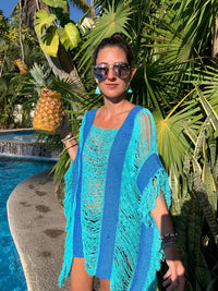Turquoise + Tequila Open Weave Mid Length Top