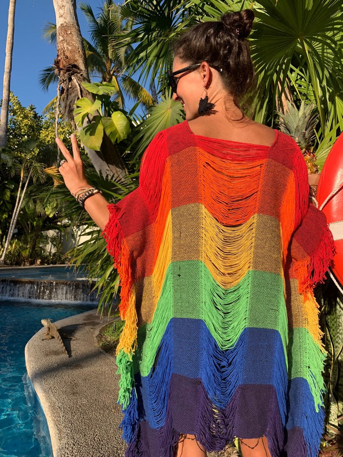 Rainbow Vibes Open Weave Long Length Top