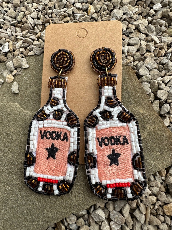 Beaded Vodka Bottle Earrings in Leopard Print