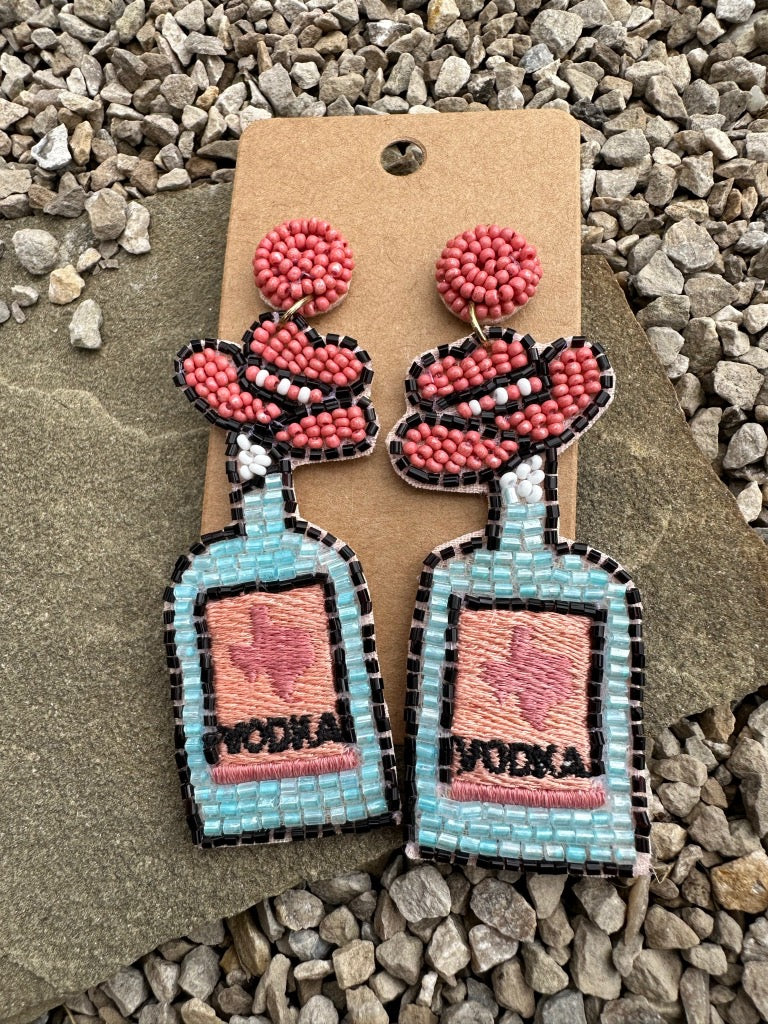 Beaded Vodka Bottle with Pink Cowboy Hat