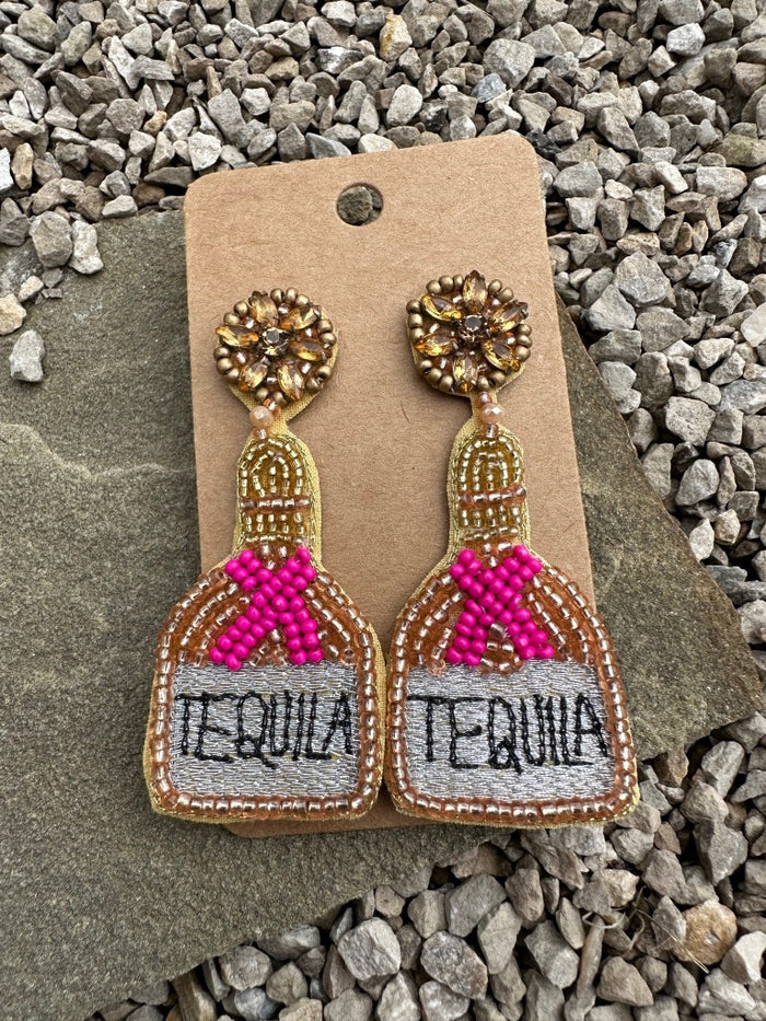 Pink Tequila Bottle Earrings