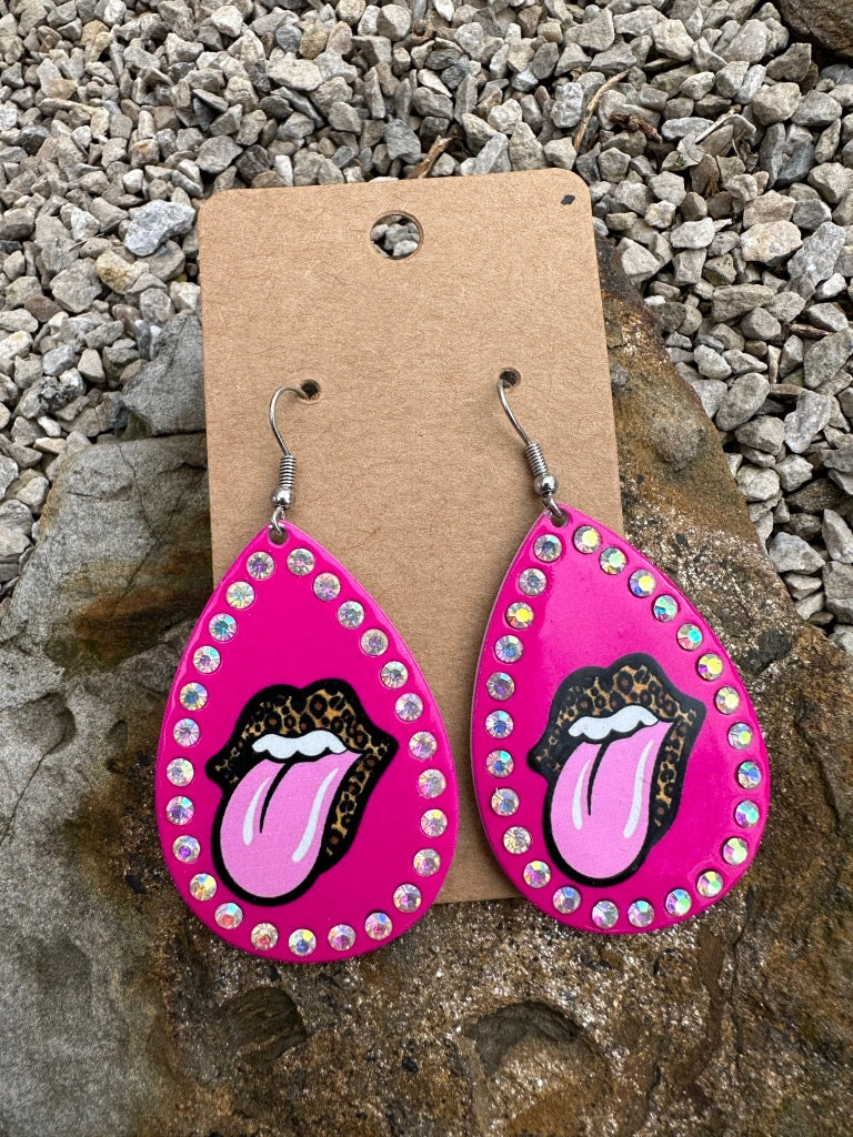 Rolling Stones Hot Pink Drop Earrings